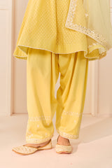 NIDA - LEMON YELLOW SHORT CHOGA WITH FARSHI SALWAR AND DUPATTA
