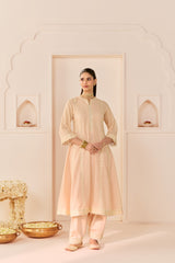 FIRDAUS - CARNATION PINK LONG KALIDAAR CHAUGA WITH DOGRI SALWAR AND DUPATTA