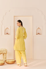 REEM - LEMON YELLOW SHORT CHOGA WITH DOGRI SALWAR AND DUPATTA