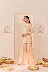 YASNEEN - CARNATION PINK SHORT KURTA WITH GARARA AND DUPATTA