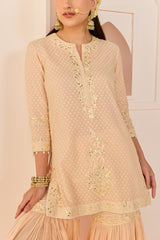 YASNEEN - CARNATION PINK SHORT KURTA WITH GARARA AND DUPATTA