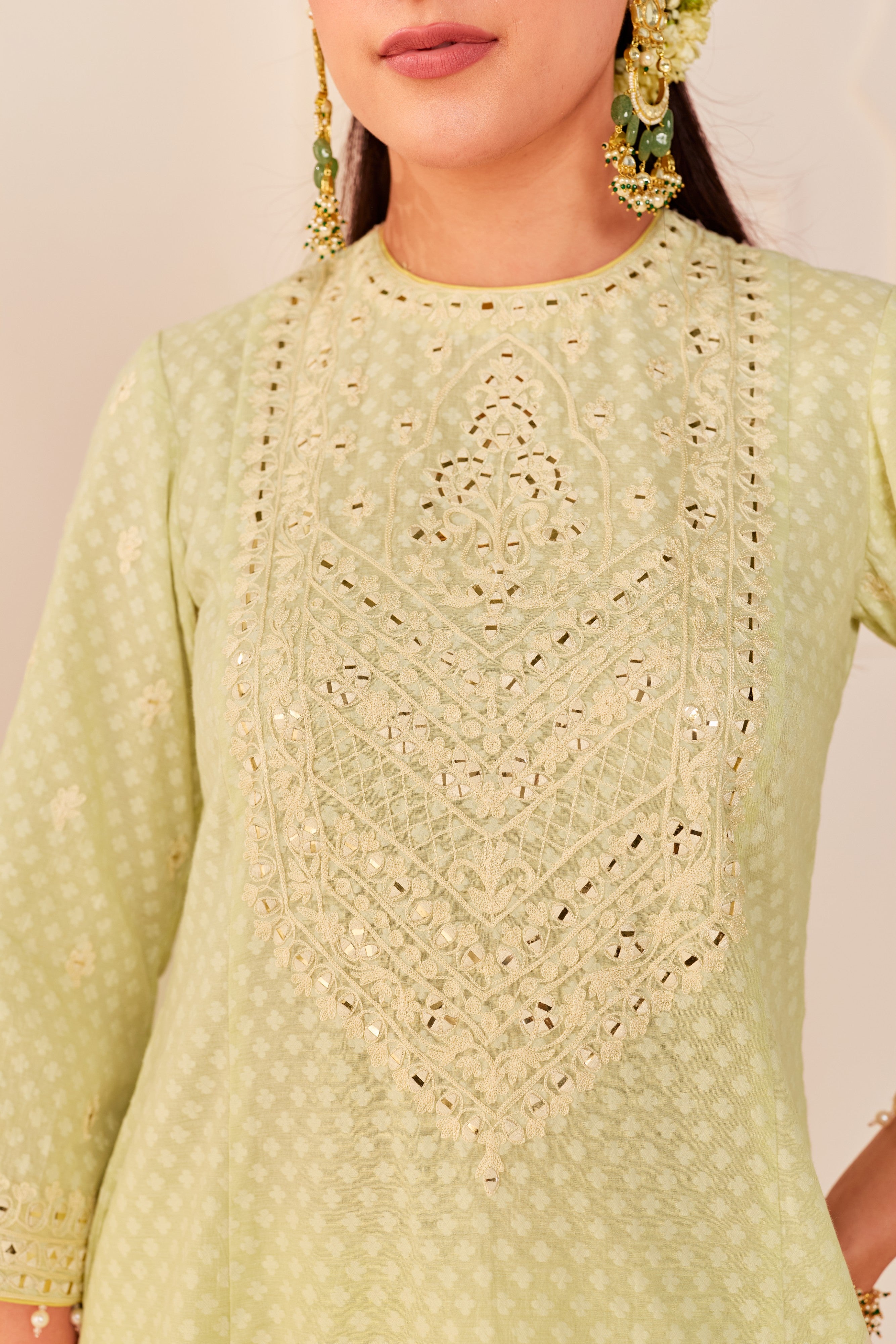 NIDA - MINT GREEN SHORT CHOGA WITH FARSHI SALWAR AND DUPATTA
