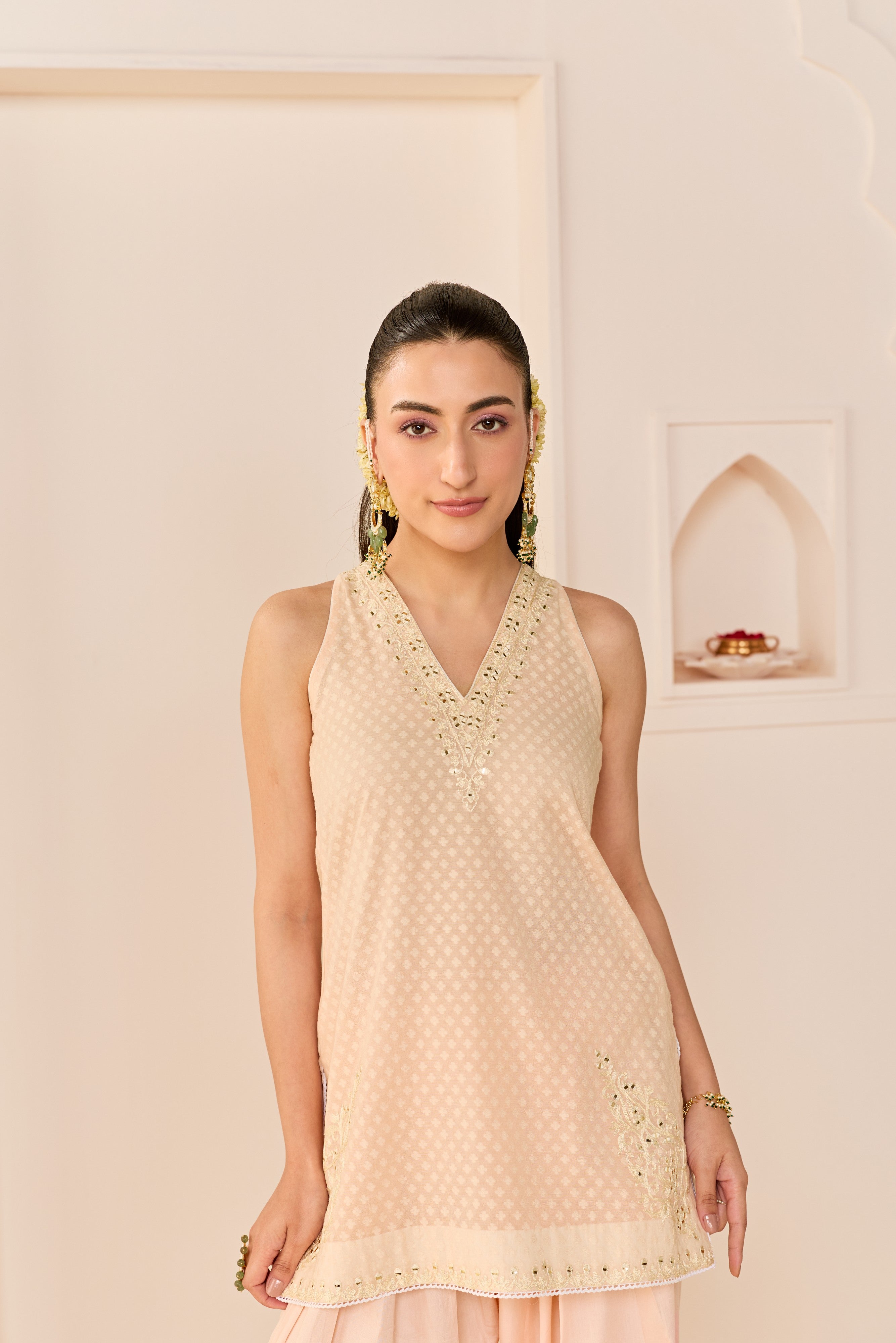 MIRAL - CARNATION PINK SHORT KURTA WITH FARSI SALWAR AND DUPATTA