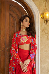 Bareen Burnt Orange Jacket W/Skirt Set