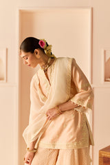 REHMA - CARNATION PINK SHORT KURTA WITH SHARARA AND DUPATTA