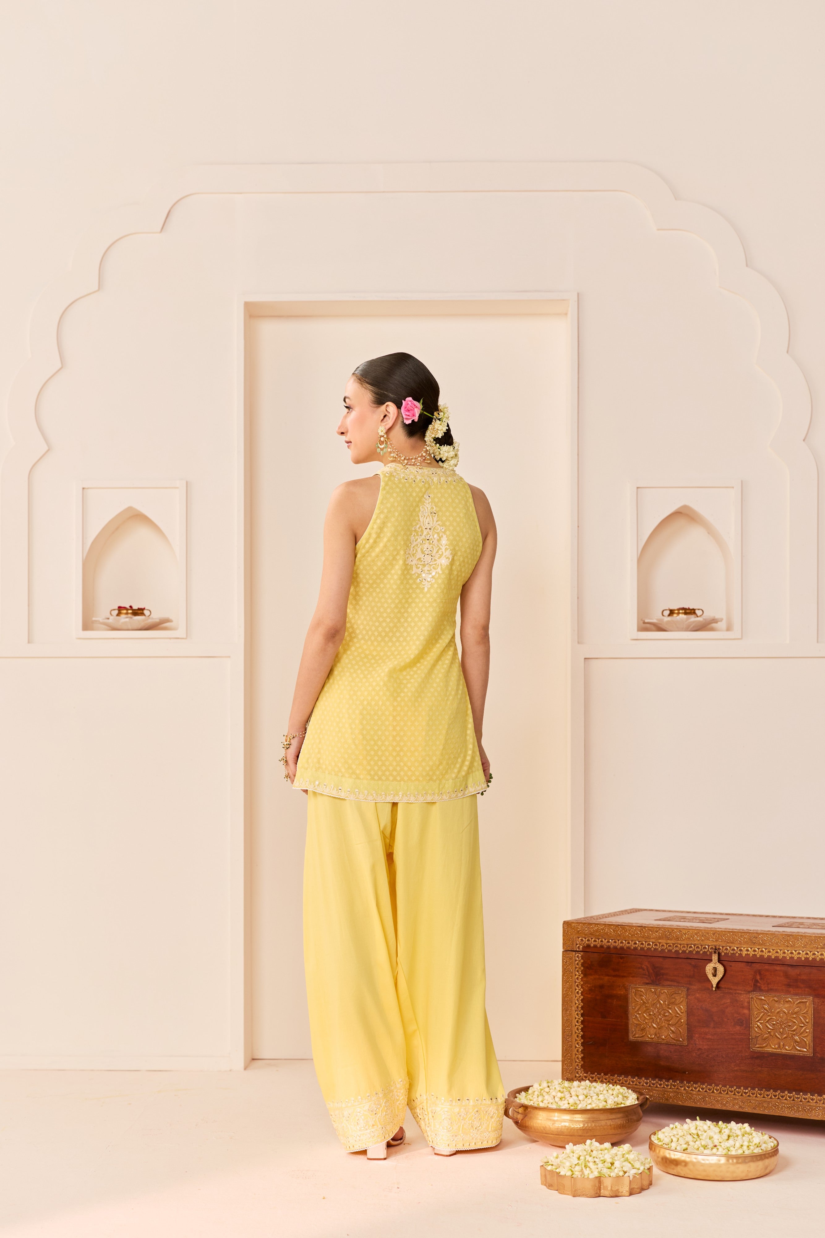 MIRAL - LEMON YELLOW SHORT KURTA WITH FARSI SALWAR AND DUPATTA
