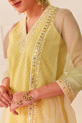 MIRAL - LEMON YELLOW SHORT KURTA WITH FARSI SALWAR AND DUPATTA