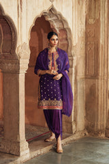 FAHMIDA - DEEP PURPLE SHORT KURTA WITH SALWAR