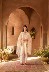 ANAM - DAISY IVORY WITH PINK A-LINE KURTA WITH SALWAR AND DUPATTA