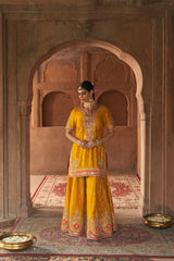 AREESHA - MUSTARD SHORT KURTA WITH SHARARA AND DUPATTA