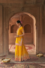 AREESHA - MUSTARD SHORT KURTA WITH SHARARA AND DUPATTA