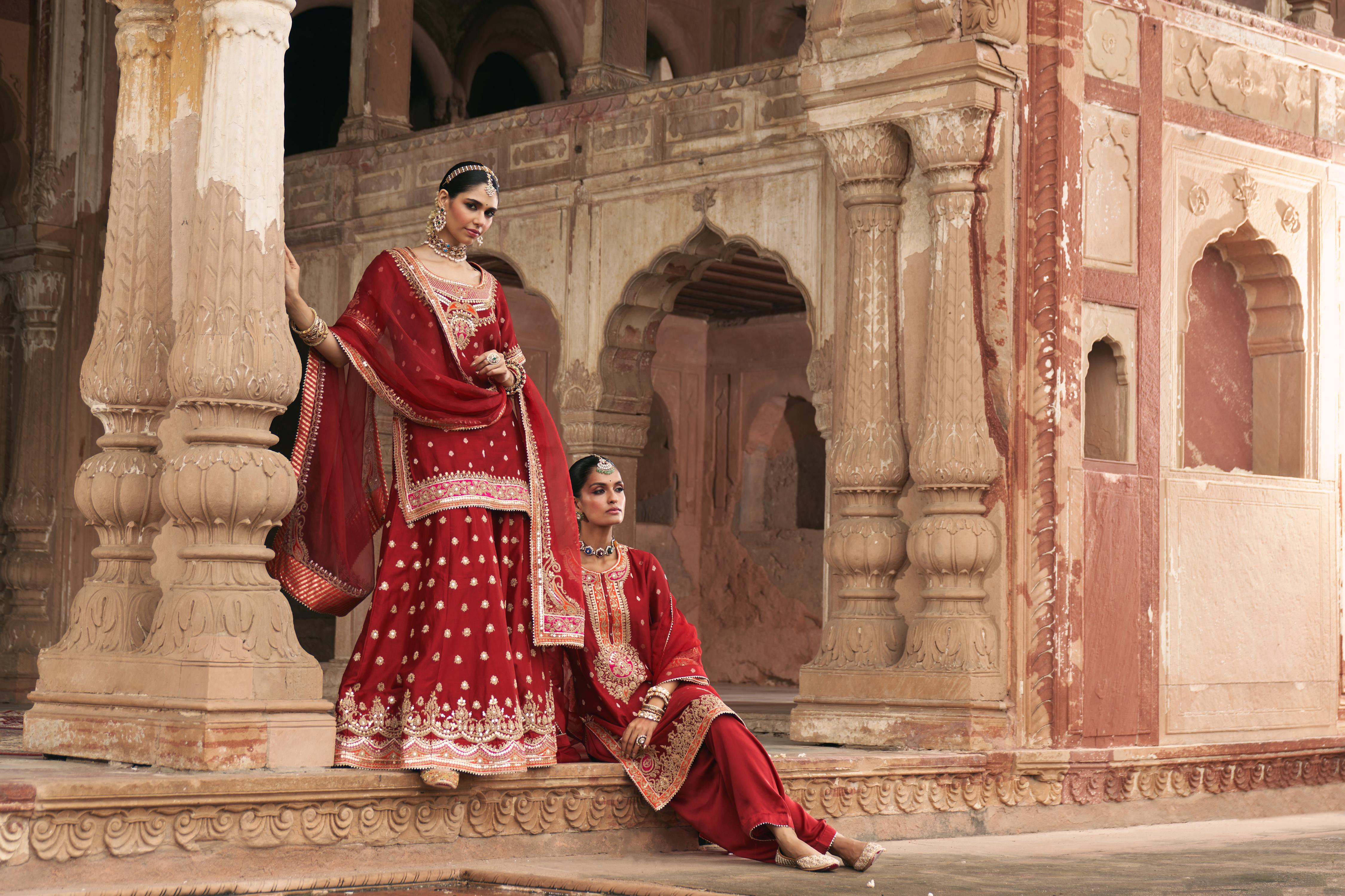 SAMREEN - DEEP RED SHORT KURTA WITH SHARARA AND DUPATTA