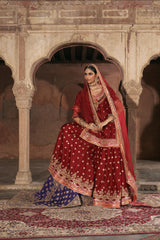 SAMREEN - DEEP RED SHORT KURTA WITH SHARARA AND DUPATTA
