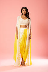 Ivory yellow ombre dhoti set