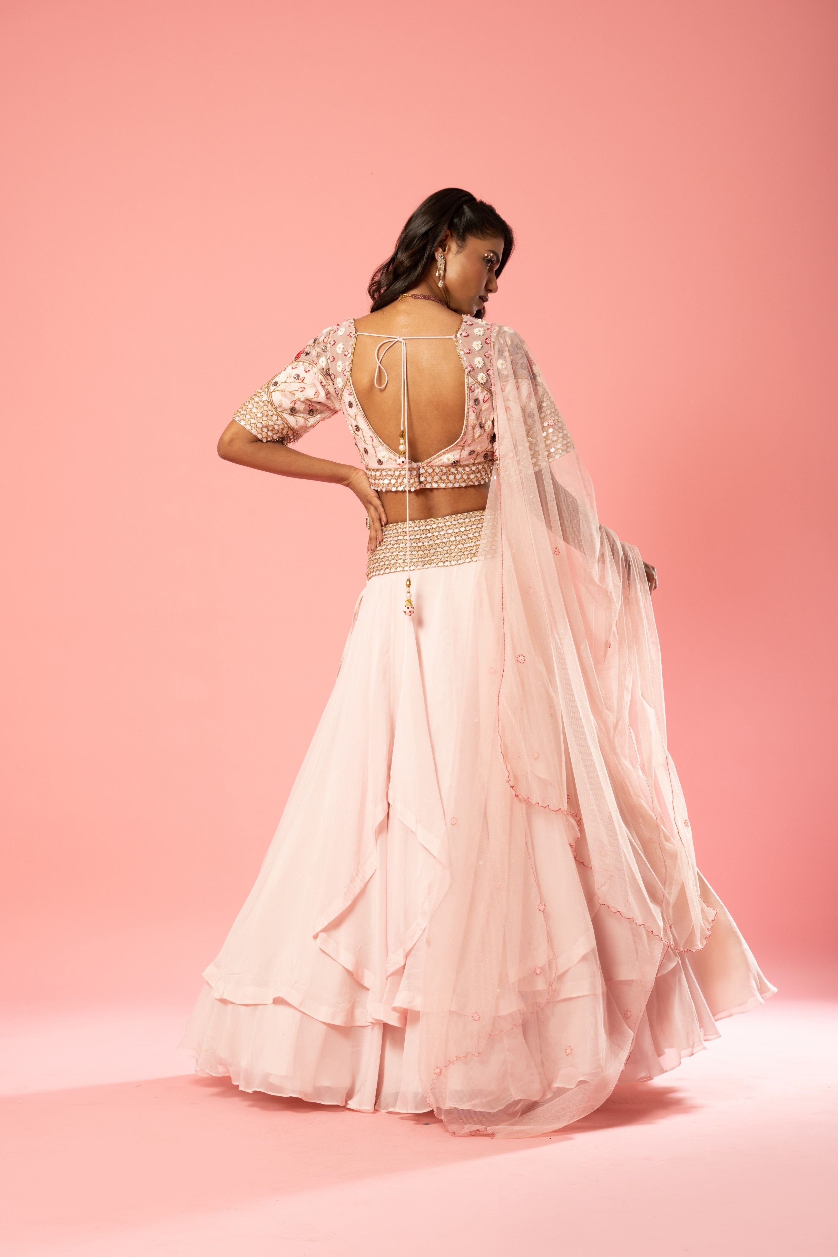 Baby pink organza lehenga set