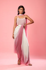 Ivory and pink ombre dhoti style dress