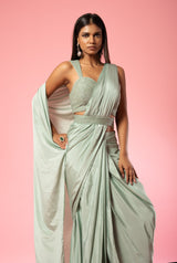 Sage Green Hand-Embroidered Saree