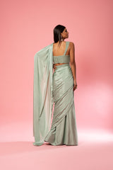 Sage Green Hand-Embroidered Saree