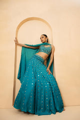 Turquoise mirror lehenga set