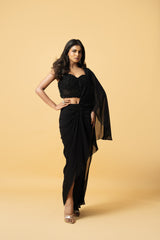 Black georgette saree with hand embroidered blouse