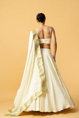 Ivory modal satin lehenga with golden lace in dupatta