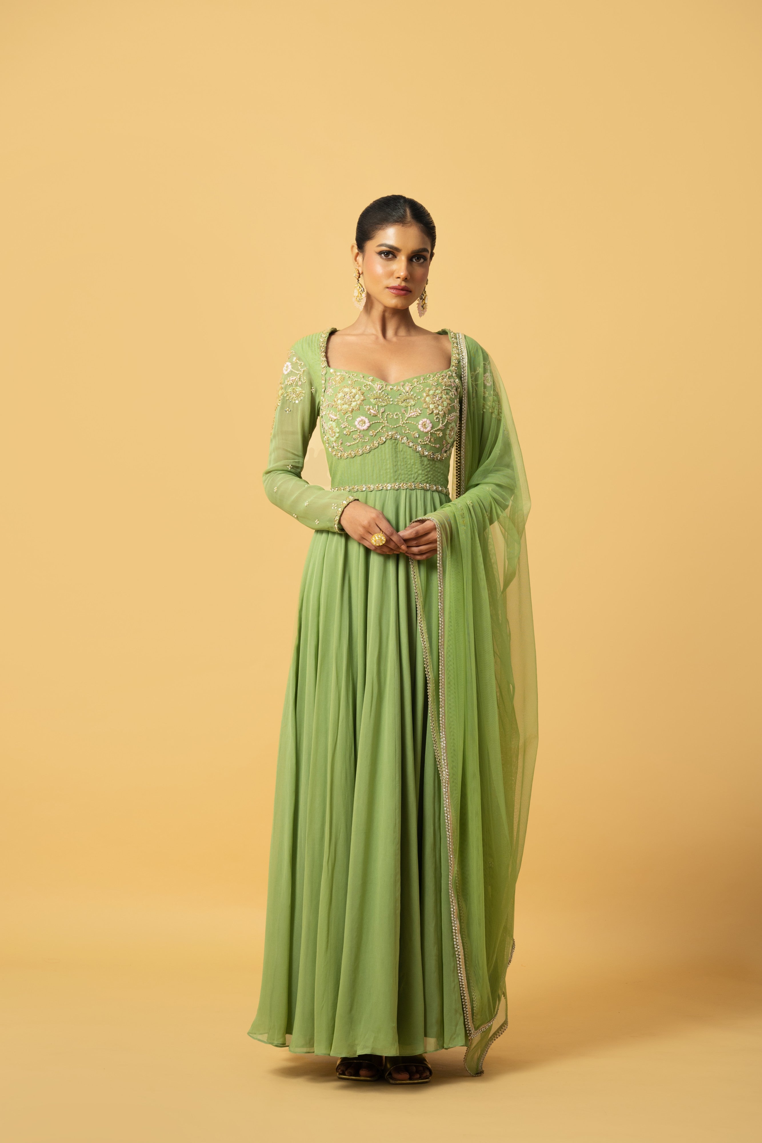Mint Green Anarkali with Hand Embroidery