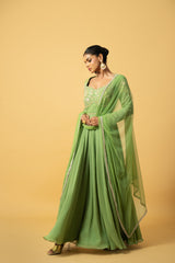 Mint Green Anarkali with Hand Embroidery