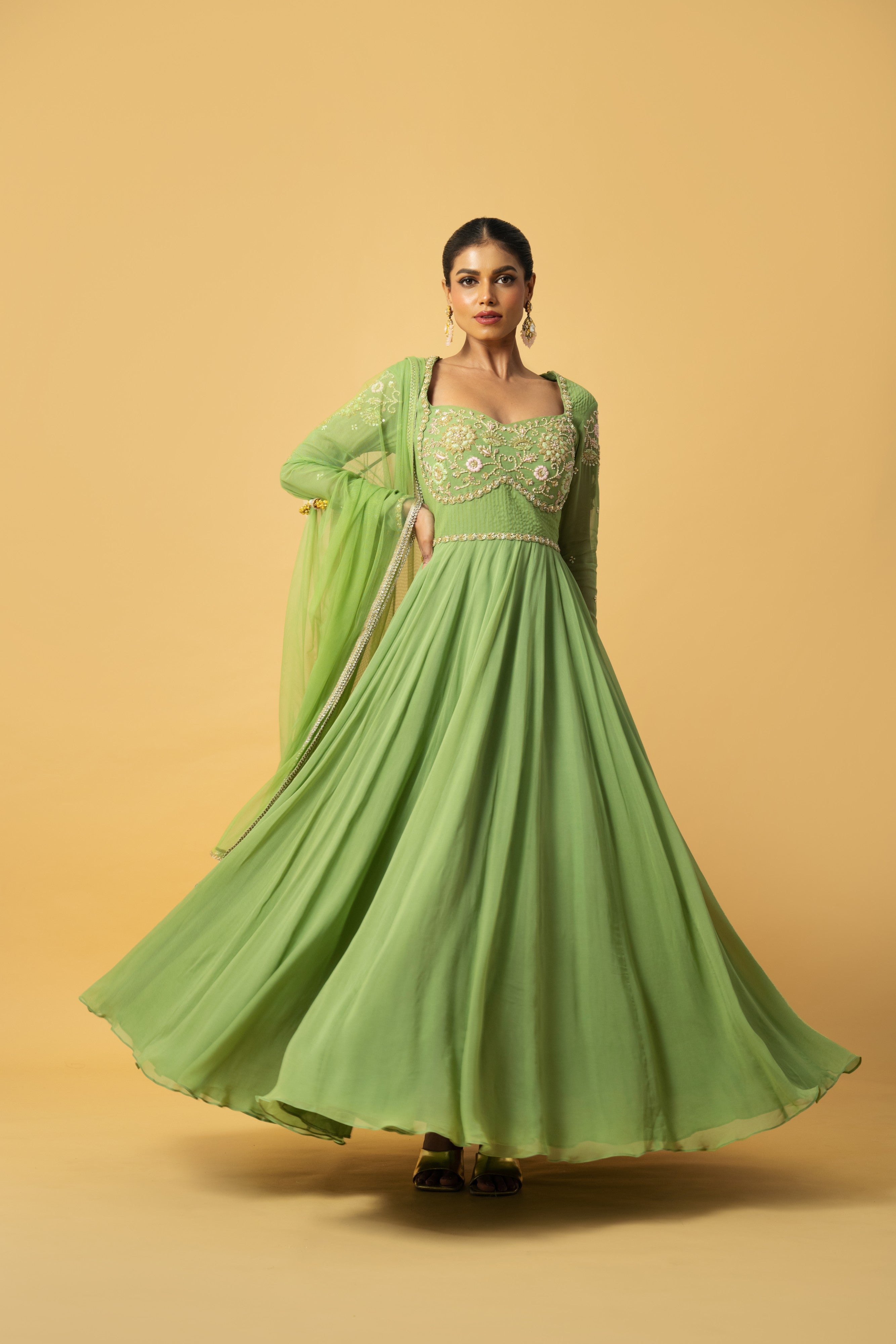Mint Green Anarkali with Hand Embroidery
