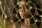 Predraped , mehendi green , hand embroidered net & satin saree