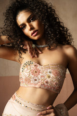 Predraped , baby pink ,  hand embroidered net & satin saree
