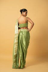 Bright Mint Green Dhoti Saree with Embroidered Blouse