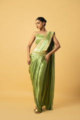 Bright Mint Green Dhoti Saree with Embroidered Blouse