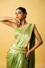 Bright Mint Green Dhoti Saree with Embroidered Blouse