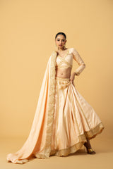 Peach Full Sleeve Modal Satin Lehenga