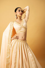 Peach Full Sleeve Modal Satin Lehenga