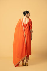 Orange Chanderi Silk Kurta Set with Hand Embroidery