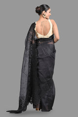 Black pure Organza Silk Saree with chikankari Hand Embroidery