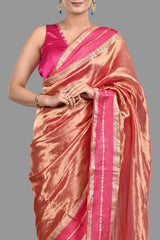 Pink Pure Tissue Silk Banarasi Handloom Saree