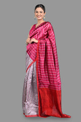 Silver-hot Pink MC Pure Chanderi Silk saree