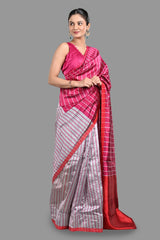 Silver-hot Pink MC Pure Chanderi Silk saree