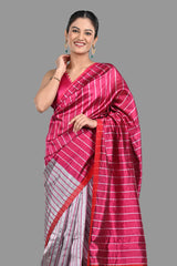 Silver-hot Pink MC Pure Chanderi Silk saree