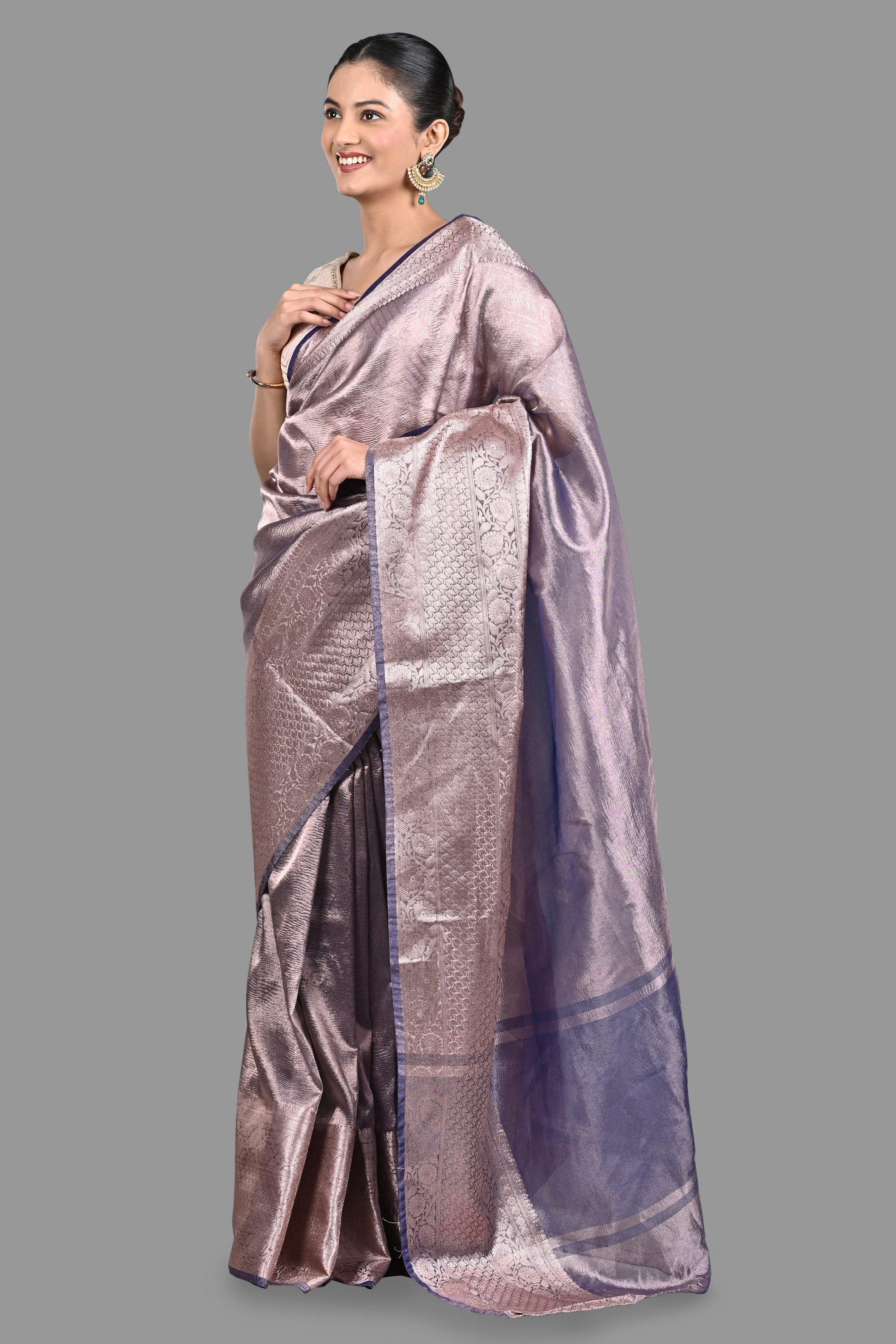 Mauve Crushed Tissue Silk Banarasi handloom Saree