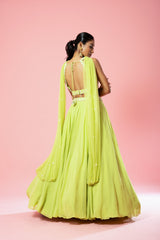 Lime Green Embroidered Lehenga