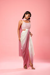 Ivory and pink ombre dhoti style dress