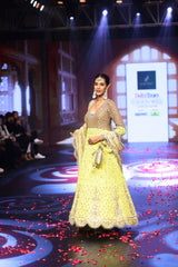 Ghungroo Beige & Yellow Hand-Embroidered Silk Anarkali with Dupatta