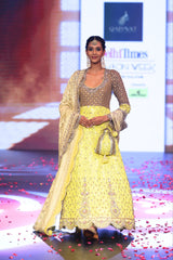 Ghungroo Beige & Yellow Hand-Embroidered Silk Anarkali with Dupatta