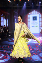 Ghungroo Beige & Yellow Hand-Embroidered Silk Anarkali with Dupatta