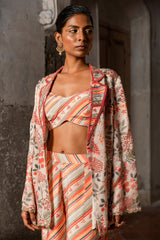 A hand embroidered co-ords with bustier and pants