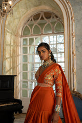 BURNT ORANGE 3 LAYER SAREE SET