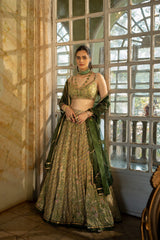 SAGE GREEN TROPICAL PRINTED LEHENGA SET